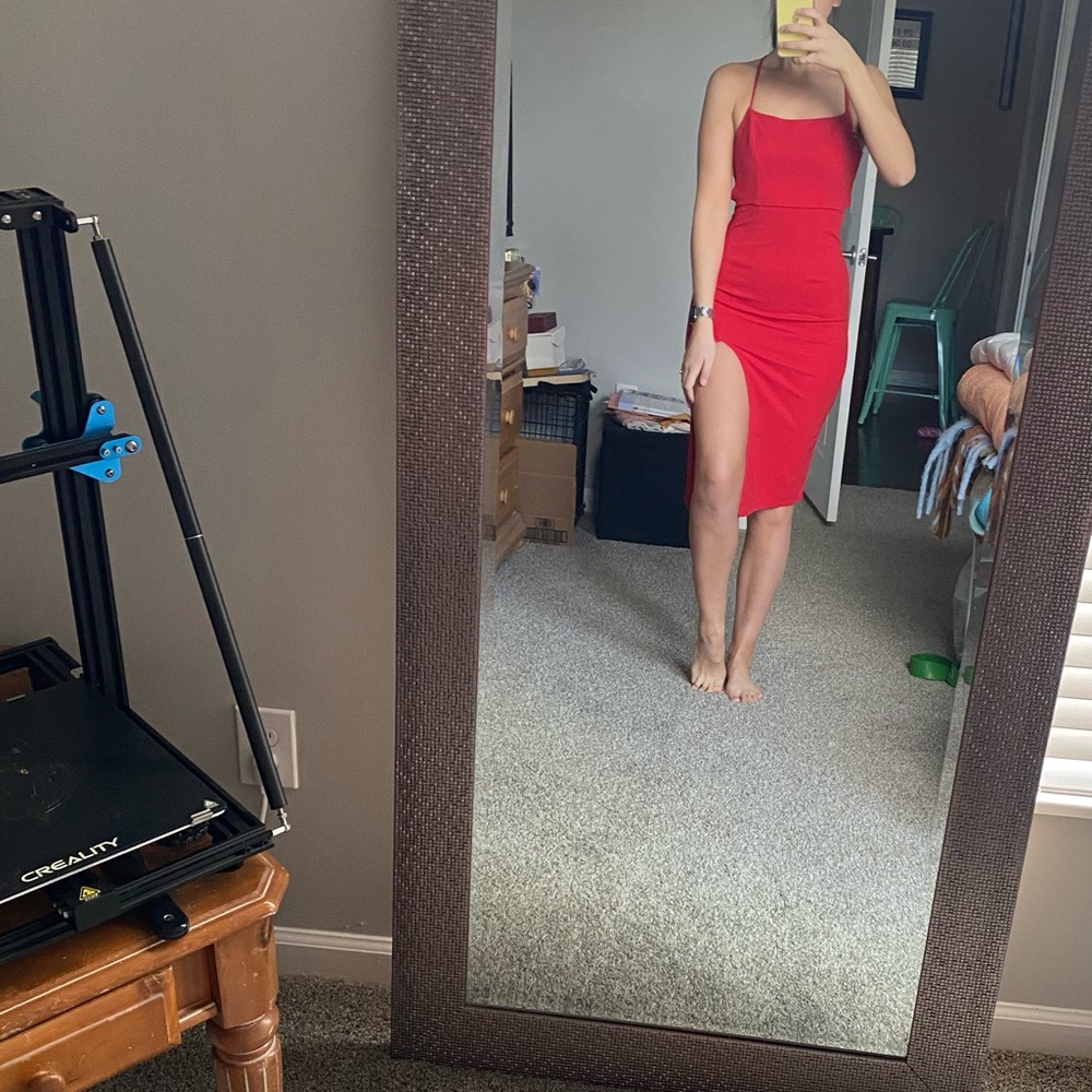 Hello Molly NWT red midi dress. Open back. Size XS